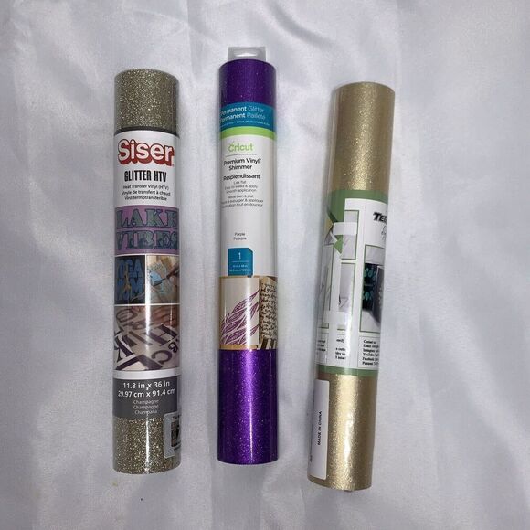 Set Of 3 Cricut Premium Vinyl Shimmer  Purple, Siser Heat Transfer Vinyl. - Picture 1 of 9